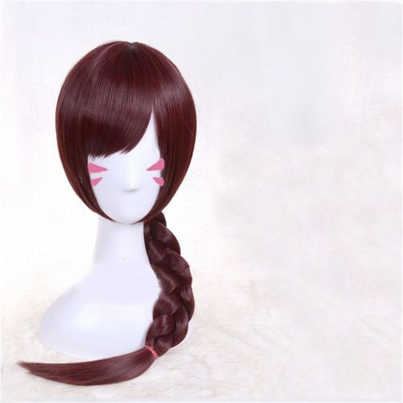 Game Over Regarder OW d.Va dVa Copslay Costume Année de Coq Twist braid cosplay perruque brun foncé Parti cheveux 70cm Perruques