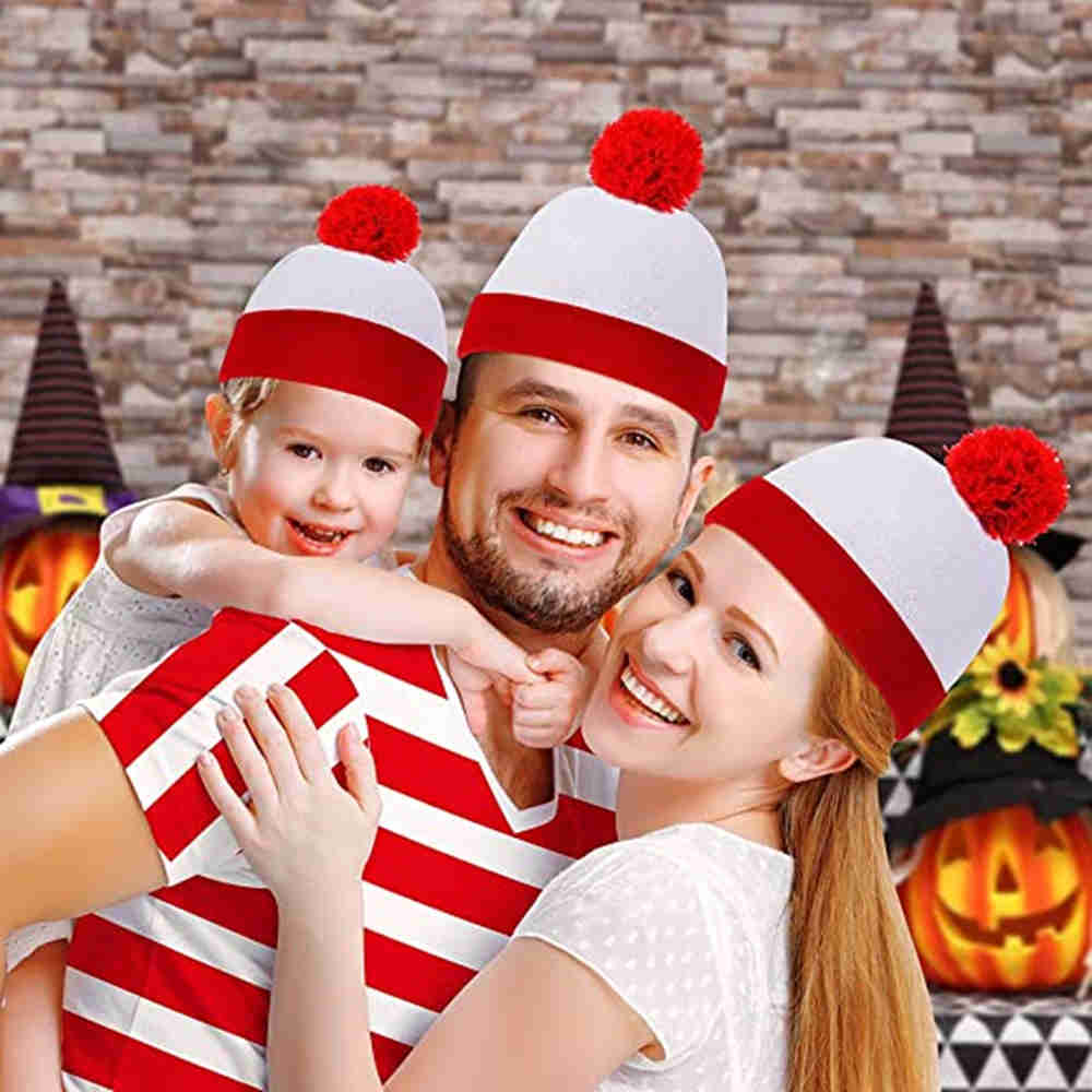 Où est Wally pack 2 Waldo Pom Pom Cuff Beanie Chapeaux de Noël Cadeaux-Takerlama