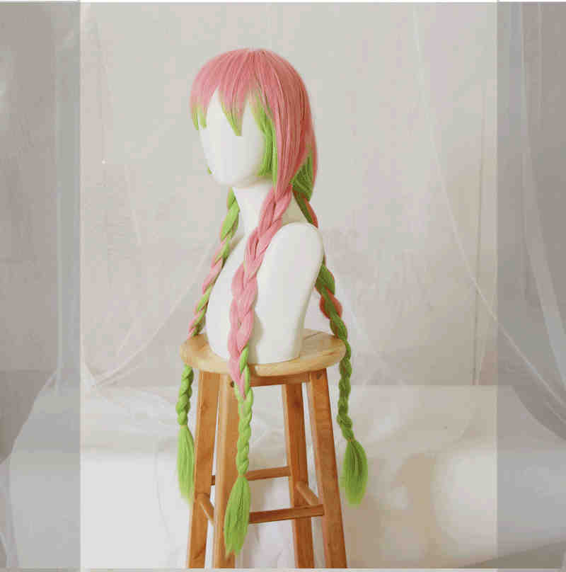 Kanroji Mitsuri Cospaly synthétique Halloween perruque Anime démon Slayer Kimetsu pas Yaiba