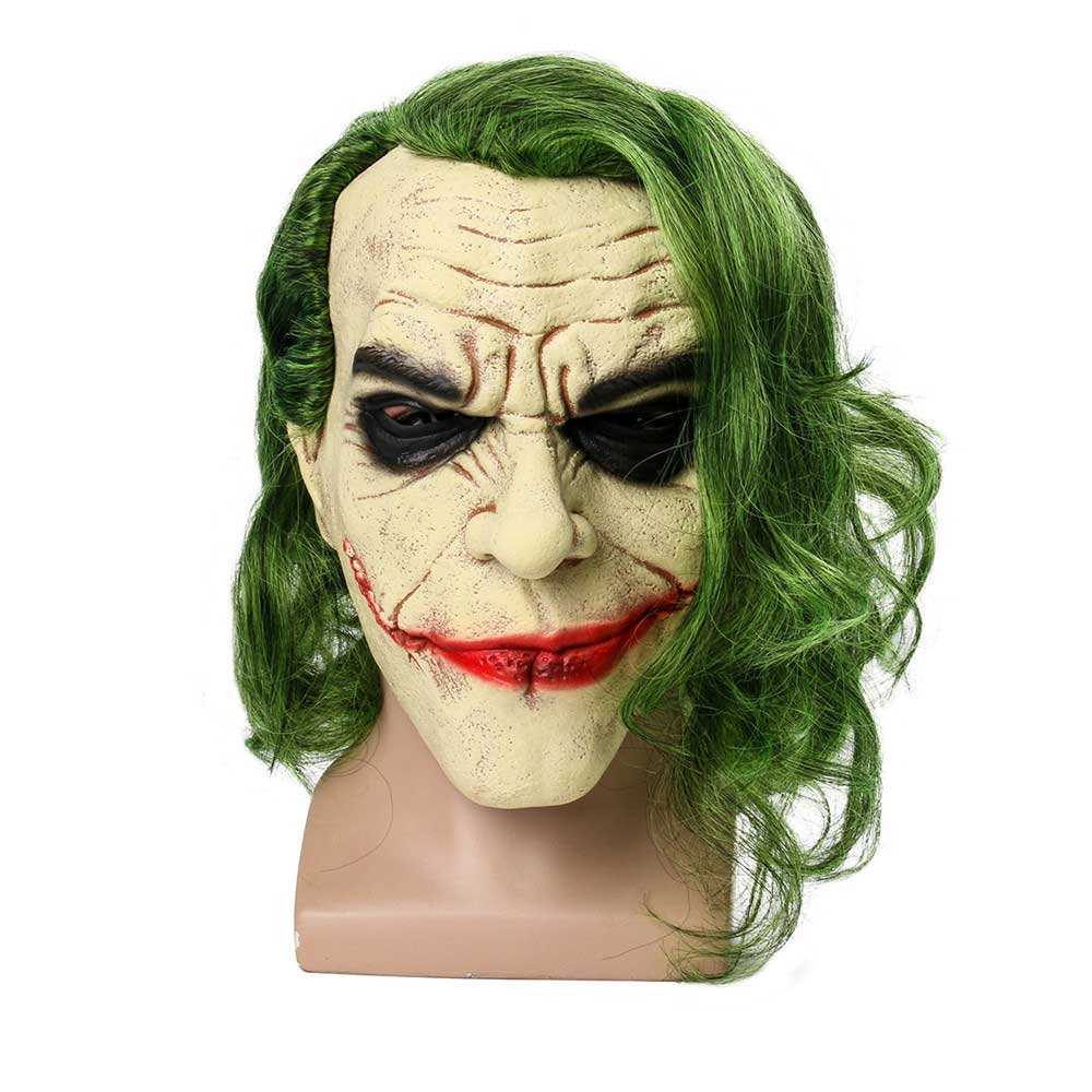 Joker Masque Visage Film Batman The dark Knight Halloween Cosplay Horreur Effrayant Masque clown aux cheveux verts perruque