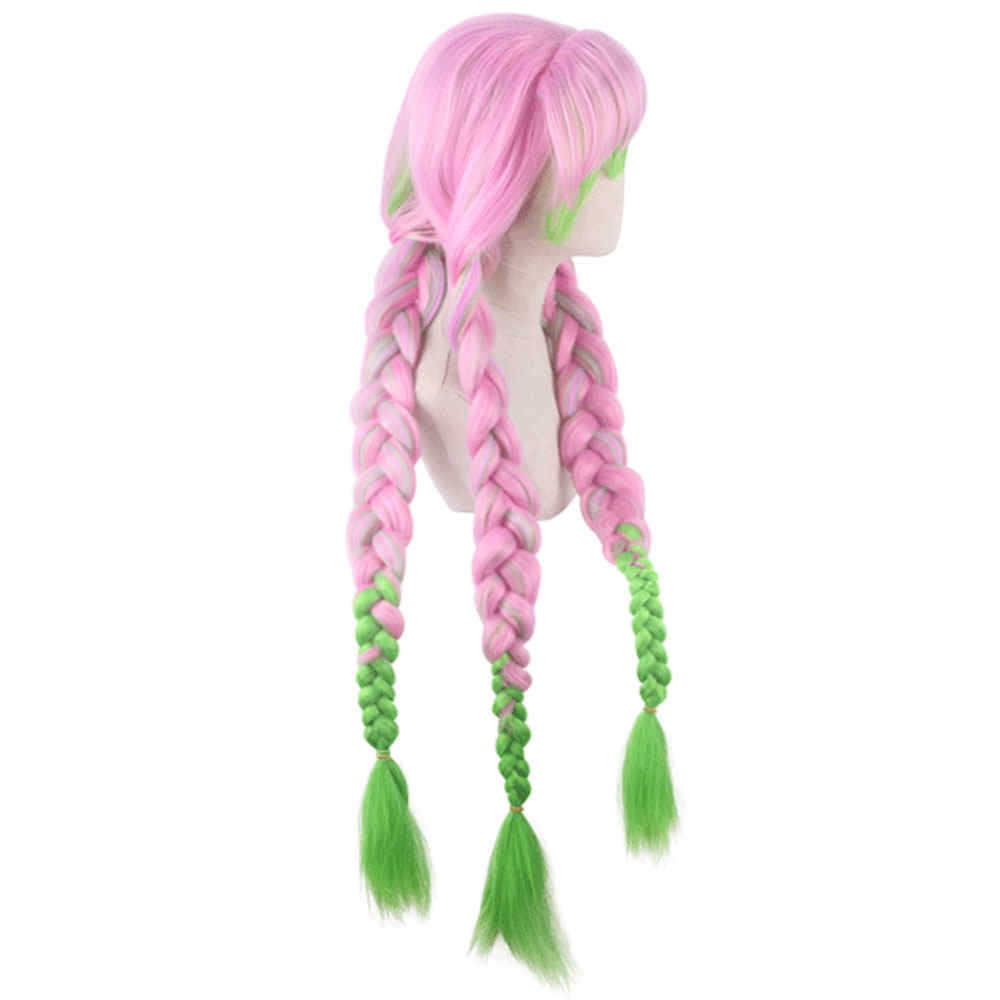 Anime demon demon Slayer Kanroji Mitsuri Halloween perruque Cospaly Wig Synthetic Long tressé cheveux tressés Kimetsu pas Yaiba-Takerlama