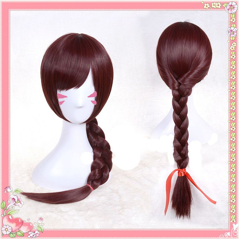 Game Over Regarder OW d.Va dVa Copslay Costume Année de Coq Twist braid cosplay perruque brun foncé Parti cheveux 70cm Perruques