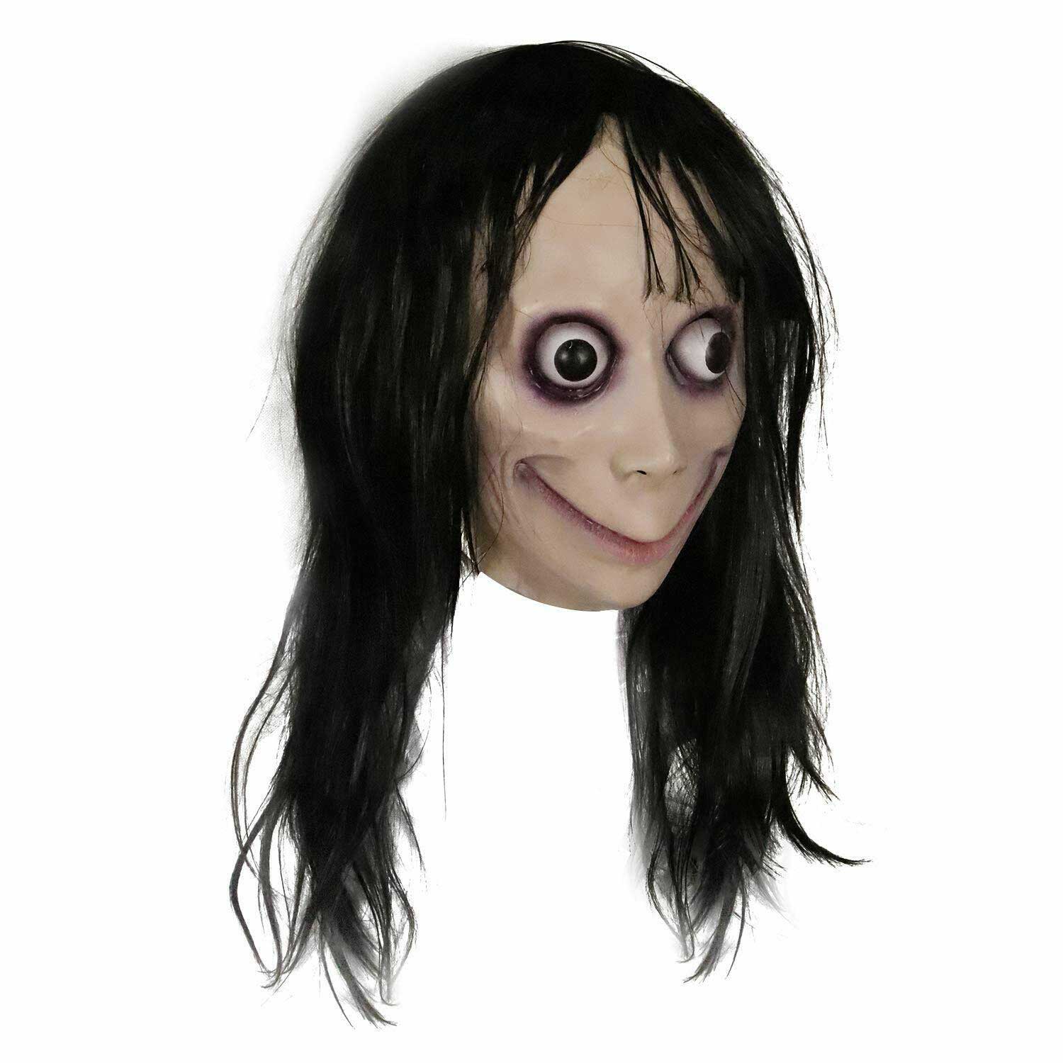 Masque Effrayant Costume Momo aux cheveux longs Ring Halloween Cosplay Costume Party Props-Takerlama